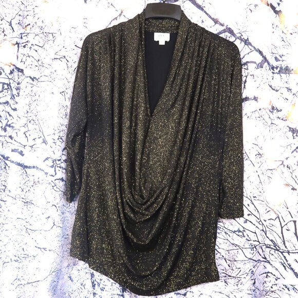 GLITTER DRAPED TOP XL ECI Metallic Dressy Sparkle Party Holiday NYE Evening Work - Picture 2 of 7